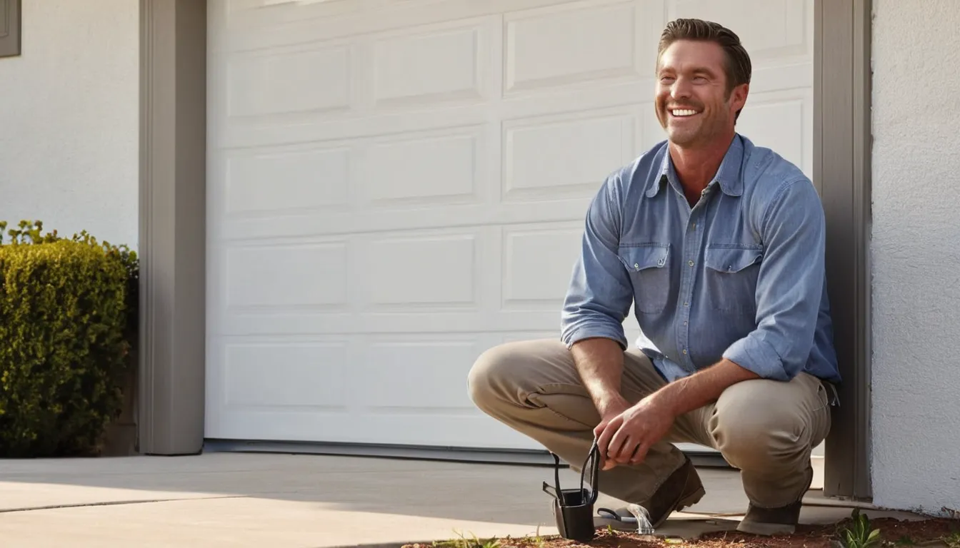 A friendly local provider checking a garage door spring in a Pearland home