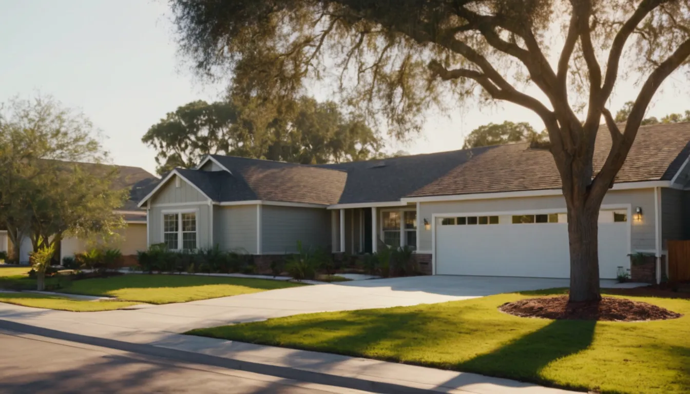 A neighborhood in the Pearland area with garage doors on varied homes